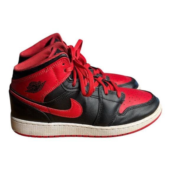 Air Jordan 1 Mid Black and Fire Red High Tops - Picture 1 of 7
